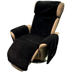 Alpenwolle Fauteuil beschermer relaxstoel antraciet/zwart met zakken 100% wol kasjmier aandeel