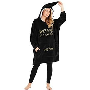 Harry Potter zeer grote dekenhoodie voor dames, mannen en tieners, draagbare fleece-deken, Eén Maat (Zwart)