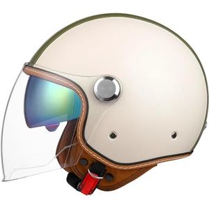 Motorfiets 3/4 Helm Mannen Vrouwen Retro Open Gezicht Half Helm Leer Vintage Klassieke Volwassene Jet Helm voor Scooter Cruiser Bromfiets DOT/ECE Goedgekeurd G,S=54-57cm