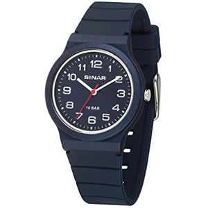 SINAR Kinderen jeugd polshorloge sporthorloge jongens meisjes analoog kwarts 10 bar met siliconen armband donkerblauw XB-18-22, blauw, Klassiek
