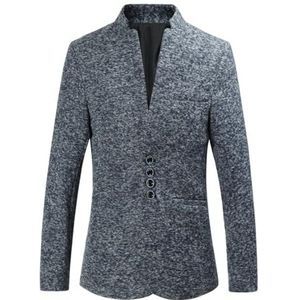 Wjnvfioo Mannen Effen Kleur Stand Kraag Pak Chinese Stijl Slim Fit Blazer Mannelijke Pak Jas Chinese Tuniek Pak Een Stuk, Blauwe Jasjes, L