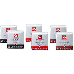 ILLY Keuze uit 108 koffiecapsules voor hyperespresso-machines, proeverij assortiment met 2 klassieke verpakkingen, 2 verpakkingen Intenso, 2 verpakkingen sterk
