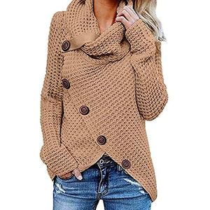 Dames Cardigan Coltrui gevoerd gebreid vest V-hals kabel hals mode merken hoodies vrouwen knoop lange mouwen sweatshirt trui tops blouse shirt zachte comfortabele kleding, kaki, M