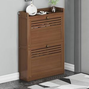 Schoenenrek - Bruin - Slank Houten Schoenenkast - Vrijstaand - 20 x 6.7 x 28.3 inch