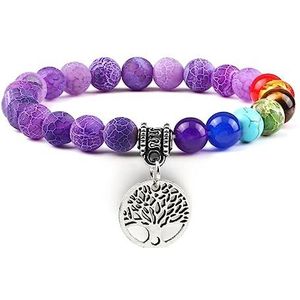 Armbanden 7 Chakra Levensboom Armbanden for Mannen Vrouwen Tijgeroog Lava Natuursteen Engery Kralen Armband Yoga Meditatie Sieraden Gift (Color : Purple Weather S)