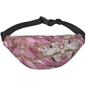 Waterdichte polyester heuptas met - lichtgewicht en duurzame cross body tas voor mannen en vrouwen paarse vlinder en bloemen, Roze wit marmer patroon, Eén maat