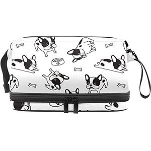 Grote capaciteit reizen cosmetische tas,Mopshond schattig bot, make-up tas, waterdichte make-up tas organisator, Meerkleurig, 27x15x14 cm/10.6x5.9x5.5 in