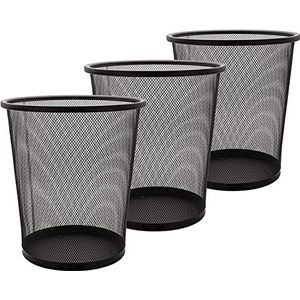 AHUNTTER 3 Pack Mesh Afval Papier Bin 12 Liter Metalen Afvalmand Kleine Prullenbak Prullenbak voor Slaapkamers Badkamers Klaslokalen Kantoor Thuis Keukens Leveringen, 24 X 26cm Zwart Circulair