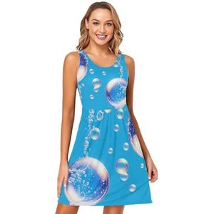 LI ZHI XIN Dames Zomerjurken Ronde Hals Casual A-lijn Mouwloze Vest Jurken met Zakken Oceaan Zee Water Bubble, Meerkleurig, S