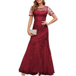 KIYNE Dames tule moeder van de bruid jurken met mouwen sprankelende pailletten zeemeermin formele avondjurk, Bordeaux, 32