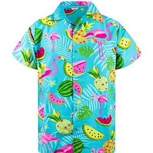 Funky Hawaiiaans Overhemd, Hawaii-Overhemd, Korte Mouw, Flamingo Melon, Turkoois, XL