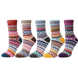 BebeXi Dames sokken actieve vintage winter zachte warme koude gebreide wollen sokken sterkste sokken, Kahaki, Bruin, Paars, Blauw, Grijs, Eén Maat