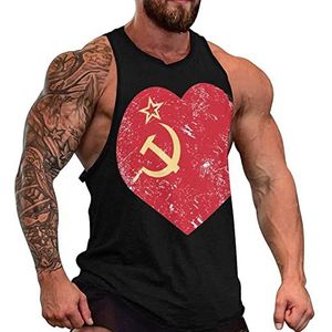 USSR Communisme Sovjet-Unie Retro Vlag Mannen Tank Top Grafische Mouwloze Bodybuilding Tees Casual Strand T-Shirt Grappige Gym Spier
