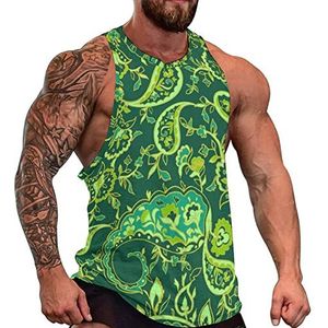Groene Paisley Patroon Heren Tank Top Mouwloos T-shirt Trui Gym Shirts Workout Zomer Tee
