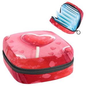 1 x maandverband, grote maandverband, organizer, herbruikbare eerste menstruatietas voor meisjes, dames, dames, 17 x 17 x 12 cm, lief hartvormig lolly roze, esthetisch patroon