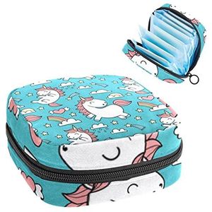 Maandverband Opbergtas,Draagbare maandverband Opbergzak,Eenhoorn patroon, Meerkleurig, 4.7x6.6x6.6 in/12x17x17 cm