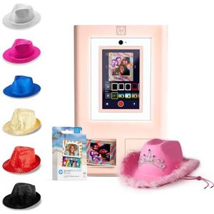 HP Sprocket Fotohokje Instant kleurenfotoprinter (Roze) + Zinkpapier (100 vellen) + Fedora (6) + Roze hoed (1)