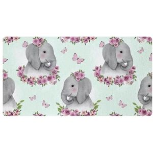 VAPOKF Leuke olifant met roze rozen vlinder keukenmat, antislip wasbaar vloertapijt, absorberende keukenmatten loper tapijten voor keuken, hal, wasruimte
