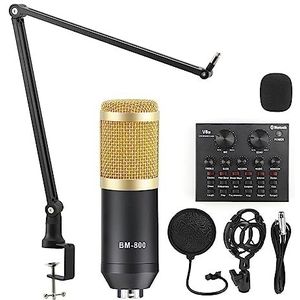 Geluidskaartset, Microfoon Studio V8 Geluidskaart Fantoomvoeding Kits Bm800 Condensator Microfoon for PC Computer Opname Karaoke Streaming(Gold Mic kits 3)