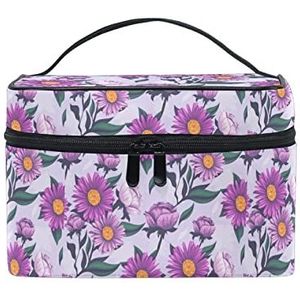 Kunst bloemen madeliefje bloem make-up tas voor vrouwen cosmetische tassen toilettas trein koffer