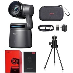 OBSBOT Tail Air Combo met microfoon en statief, Tail Air NDI 4K webcam, KI-Tracking PTZ camera, intelligente app, HDMI/USB-C draadloos, videocamera voor LiveStream/kerk/sport, enz