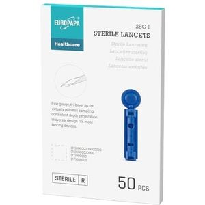 EUROPAPA® 50x Lancetten, Steriele Wegwerpbare Bloedveiligheidslancetten voor Bloedglucosemeting Capillair, Diabetisch, EUROPAPA BG-serie Bloedglucosemeter Toepasbaar