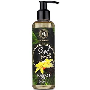 Massageolie vanille, 200 ml, lichaamsolie met amandelolie, druivenpitolie, perzikpitolie, jojoba-olie, massageolie voor alle huidtypes, ontspanningsolie, lichaamsverzorgingsolie, liefdesolie voor partnermassage