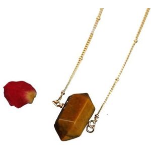 Women Crystal Point Pendant Necklace Chakra Stone Energy Citrines Roses Quartz Gold Silver Necklace Jewelry Boho (Color : Tiger Eye)