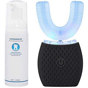Ultrasone tandenborstel, automatische tandenborstel, geluid, tandenborstel met timer, 360 graden ultrasone elektrische tandenborstel voor volwassenen, draadloos opladen (zwart, 1)