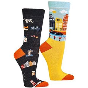 krautwear Kousen voor dames en heren, 2 paar, kleurrijk patroon, 30e verjaardag, papa, mama, cadeau-ideeën, Nederland., 42/47 EU