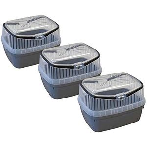 PETGARD 3-delige voordeelverpakking transportbox voor kleine dieren zoals hamsters, cavia's, konijnen enz. 3 x grijs