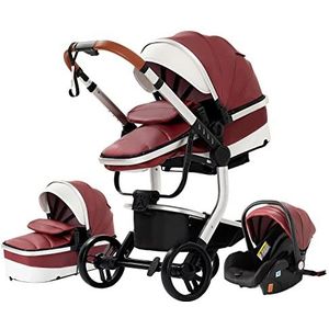 3-in-1 combi-kinderwagen, 3-in-1 draagbare reiskinderwagen, opvouwbare kinderwagen, aluminium frame, hoog landschap, auto voor pasgeborenen, babyboomer, poussette (518 rood)