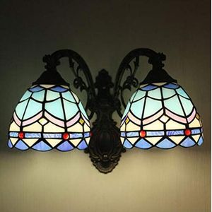 Tiffany Stijl Wandlamp, Europese Dubbele Arm Lamp, Handgemaakte Glas-In-Lood Wandlamp, Nachtkastje, Hal, Trap, Restaurant