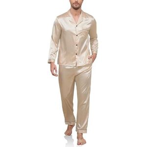 Reliwel Pyjama heren lange satijnen pyjama set tweedelige lange mouwen mouwen knoopsluiting huispak en pyjamabroek zijden pyjama nachtkleding mannen huispak sleepwear loungewear