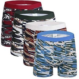 kliy Heren Boxer Mensexy Lange Been Boxer Katoen Camouflage Shorts Ondergoed Mid Taille Onderbroek Lange Boxer Shorts(Pack van 4) Stely B