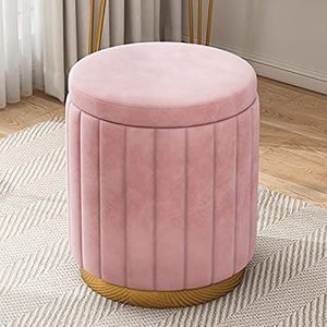poefs en poefs， Met gouden basis - grote ronde pluche voetsteunkruk en ijdelheidsstoel, for stijlvolle woondecoratie - zachte en ruime opbergruimte(Pink)