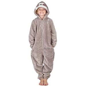 CityComfort Onesies voor meisjes en jongens, fleece dierenonesie kinderen (grijs luiaard, 9-10 jaar)