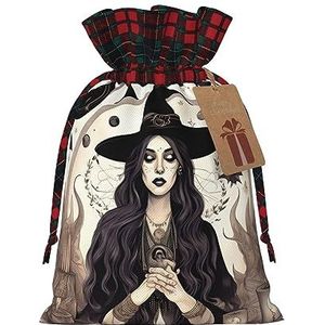Magic Witch Witchcraft Bohemian Tekening Herbruikbare Gift Bag-Trekkoord Kerst Gift Bag, Perfect Voor Feestelijke Seizoenen, Kunst & Craft Tas