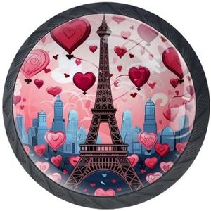 etoenbrc 4 Stuks Glas 35mm Ladeknop, Romantische Liefde Eiffeltoren Kast Knoppen Ladedeur Trekt Handgrepen voor Keuken Badkamer Thuis Kast Dressoir Meubels Woonkamer Garderobe Hardware