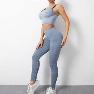 BUKODAZ Verloop Streep Perzik Heup Yoga Pak Vrouwelijk Naadloos Vest Hoog Elastisch Fitness Pak(Large)