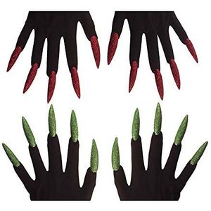 Widmann 4631U heksenhandschoenen met klauwen, gesorteerd, rood/groen