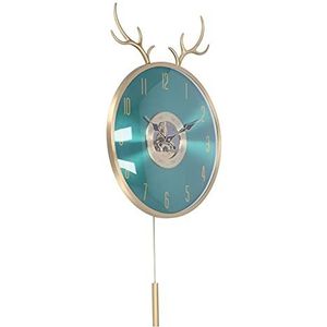 Klok, Scandinavische ronde klok Hertenkopontwerp met slinger voor woonkamerdecoratie voor thuis(JY-81026I groen)