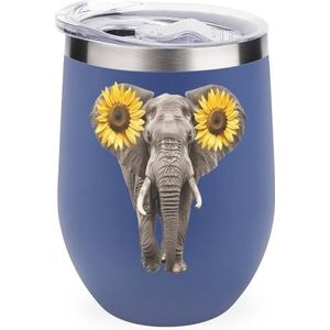 Een olifant met zonnebloemoren 350 ml wijnbeker met deksel roestvrijstalen beker dubbelwandige vacuüm geïsoleerde koffiemok