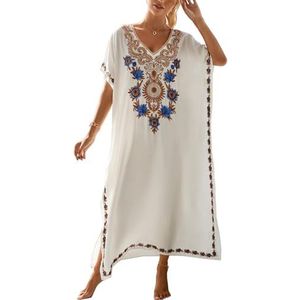 L-Peach Dameskaftan van katoen, lange jurk, strandjurk, zomers, bedekking van je zwemkleding, één maat