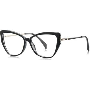 moomoobird Mode Vrouwen Bril Blauw Licht Metaal TR90 Onregelmatige Cat Eye Bril Frame Vrouwelijk, Zwart met helder