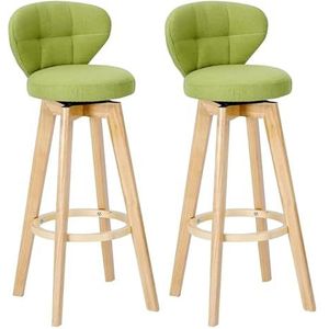 Barkrukken Hoogte krukken Set van 2 barkrukken, groene linnen stoffen zitting en massief houten frame barkrukken, minimalistische stijl tegenhoge stoelen Keuken