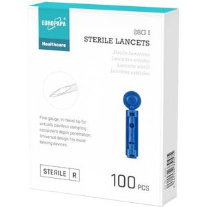 EUROPAPA® 100x Lancetten, Steriele Wegwerpbare Bloedveiligheidslancetten voor Bloedglucosemeting Capillair, Diabetisch, EUROPAPA BG-serie Bloedglucosemeter Toepasbaar