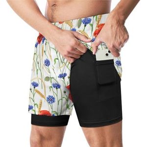 Blauwe Korenbloemen Rode Klaprozen Grappige Zwembroek Met Compressie Liner & Pocket Voor Mannen Board Zwemmen Sport Shorts