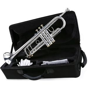 trompet koperinstrument Prefessionele Bb-trompet Messing Materiaal Verzilverd Oppervlak Mooi Blaasinstrument Met 5C Mondstuk