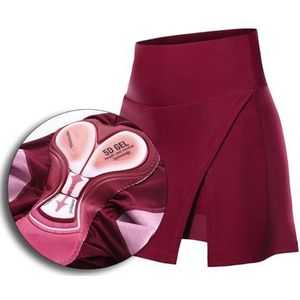 Damesfietsrok en -short 2 in 1 fietsrok met hoge taille met 3D-gelvulling en zakken Sneldrogend ademend fietsbroekrok voor MTB-wegvoertuigen Spinningfiets,Red-S